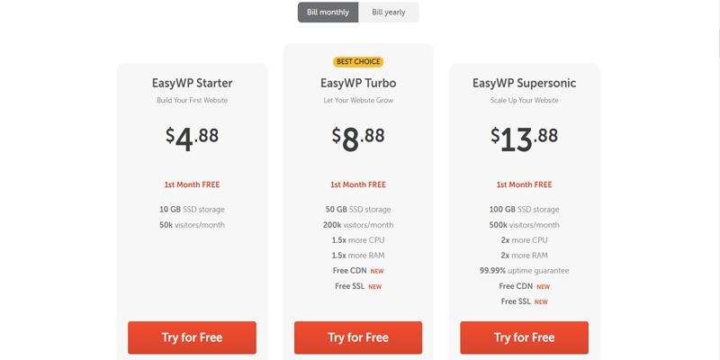 EasyWP - Tabela de preços