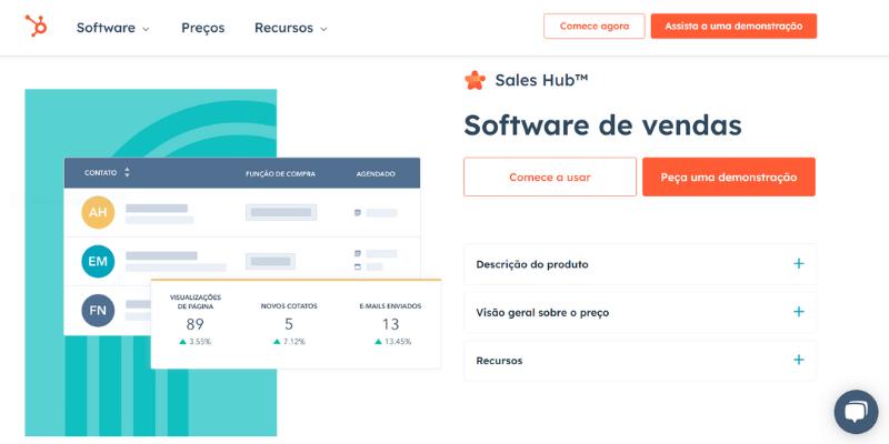 Hub de vendas de HubSpot